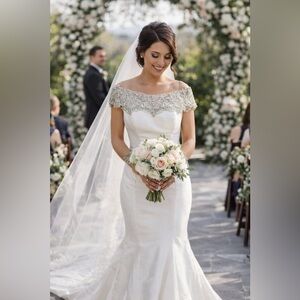 SIGNATURE JUSTIN ALEXANDER Silk Silver Rhinestone Trumpet Wedding Dress 10